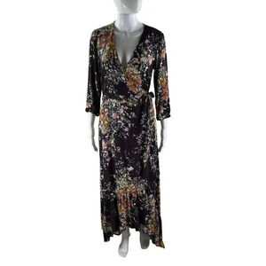 Lovestitch Purple Floral Wrap Maxi Dress M Boho Enhances Bust & Slims the Hips